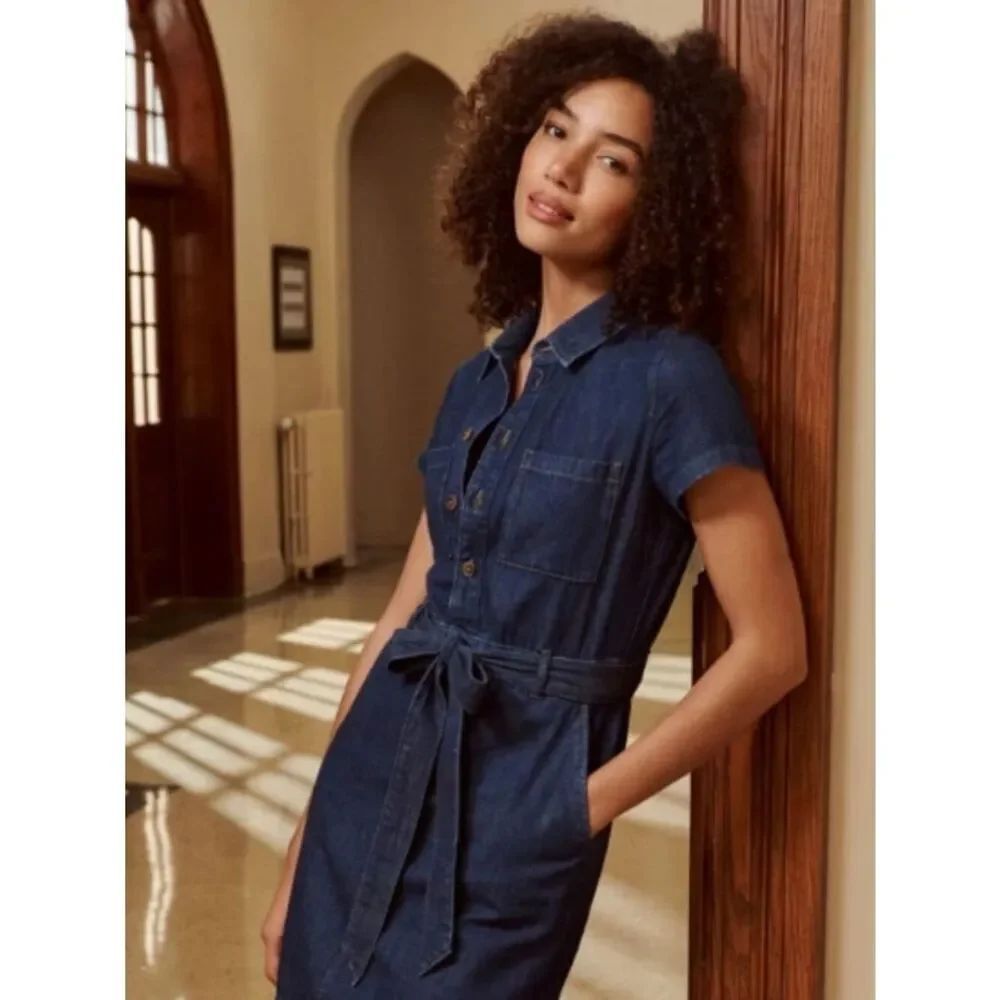 J. Crew Denim Utility Mini Dress 100% Cotton Dark Blue in Size 6